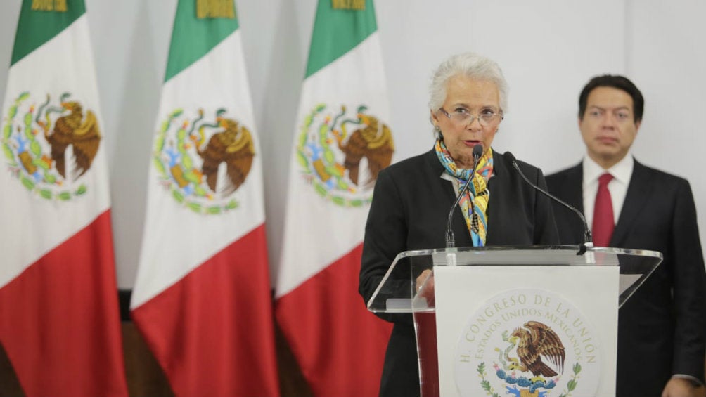 Olga Sánchez Cordero durante la entrega del primer informe de gobierno del Presidente Andrés Manuel López Obrador