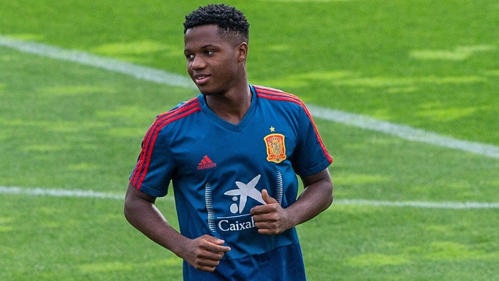 Ansu Fati, en el entrenamiento de España Sub 21