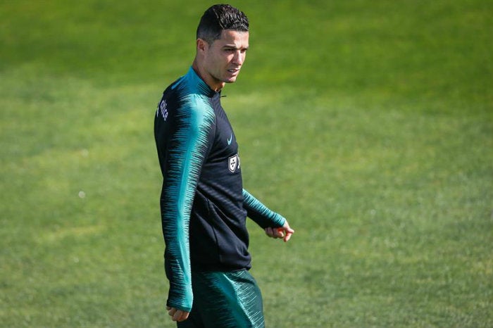 Cristiano, en un entrenamiento de Portugal