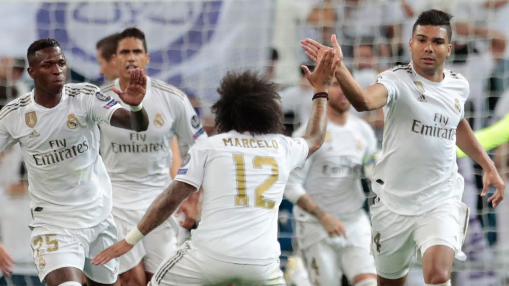 Casemiro celebra una anotación con el Real Madrid 