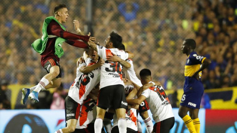 Jugadores de River Plate celebran triunfo en Copa Libertadores