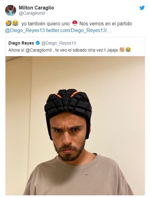 Tweet de Diego Reyes a Milton Caraglio