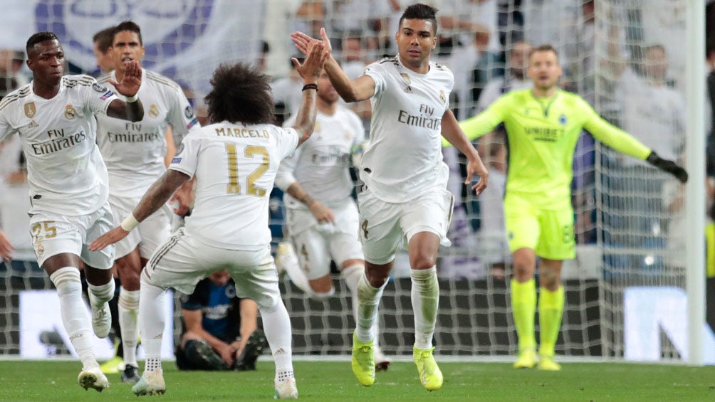 Casemiro celebra una anotación con el Real Madrid 