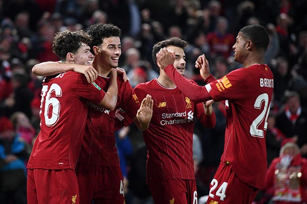 Jugadores del Liverpool en festejo