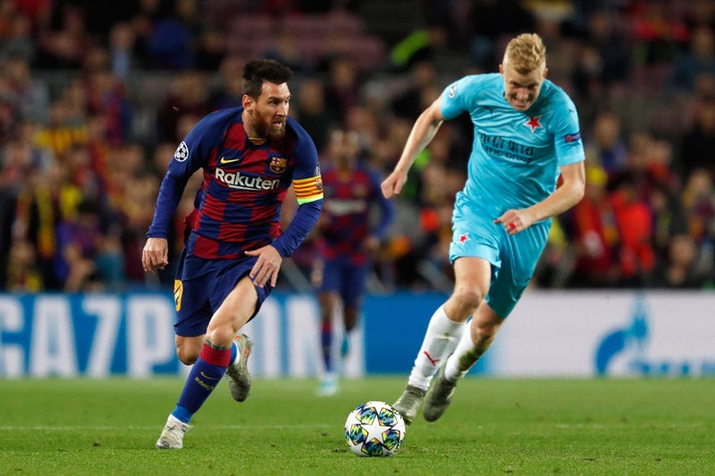 Messi, durante el duelo contra el Slavia Praga 