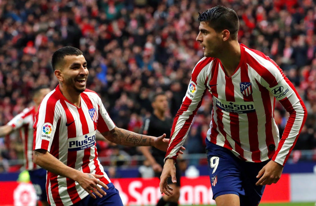 Álvaro Morata y Ángel Correa celebrando un gol con el Atlético de Madrid