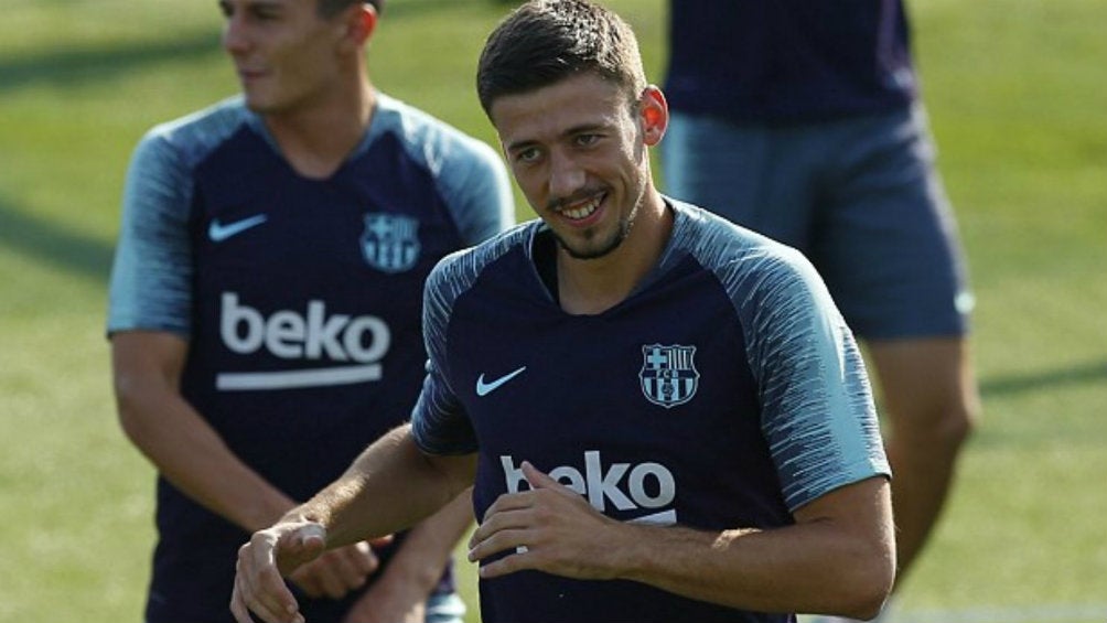 Lenglet en un entrenamiento con Barcelona 