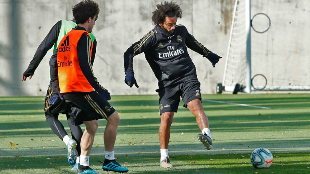 Marcelo entrenando hoy en Valdebebas