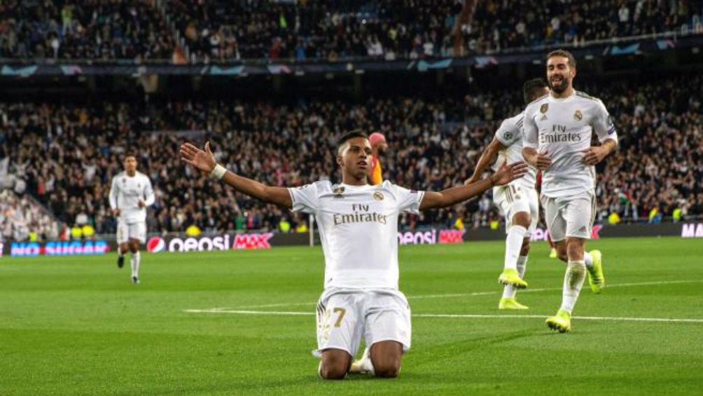 Rodrygo festeja gol con el Real Madrid