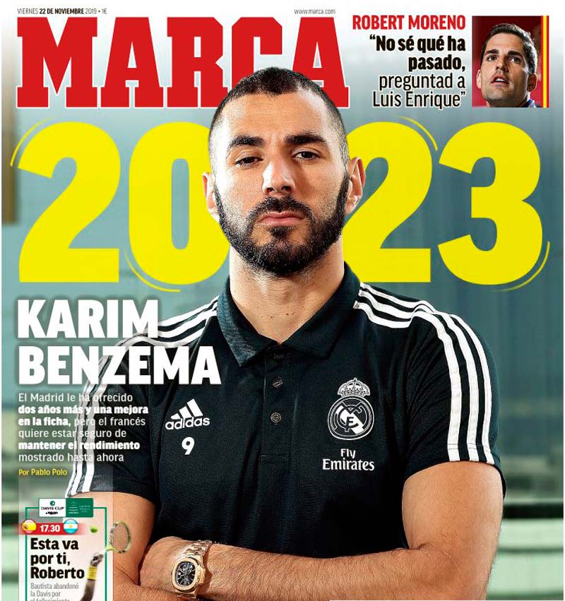 Así luce la portada de Marca sobre la renovación de Benzema 