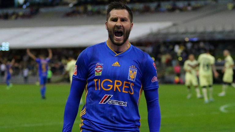 Gignac festeja su gol vs América en la Liguilla del A2019