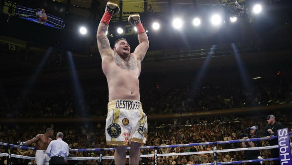 Andy Ruiz celebrando en su pelea ante Anthony Joshua