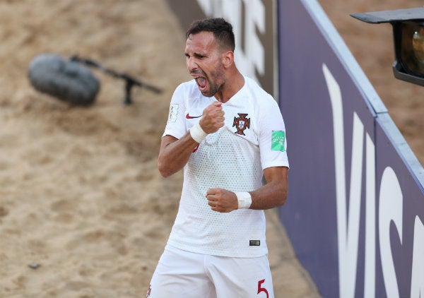 Jordan celebra un gol en la final de la Copa Mundial de Fútbol Playa