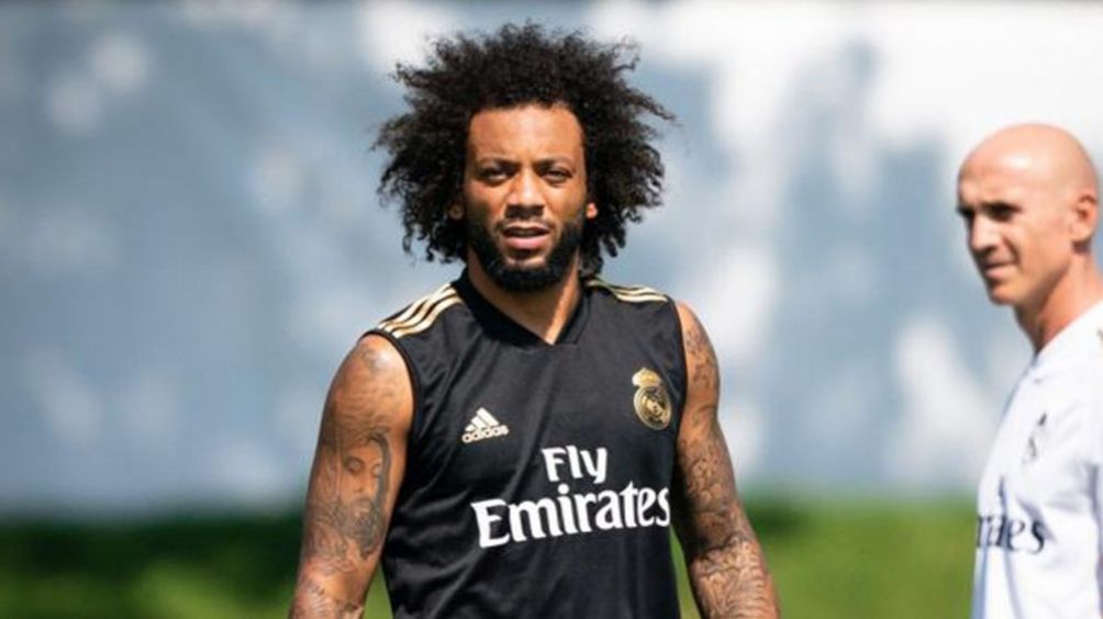 Marcelo en un entrenamiento con el Real Madrid