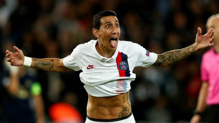 Di María festeja una de sus dianas contra el Real Madrid 