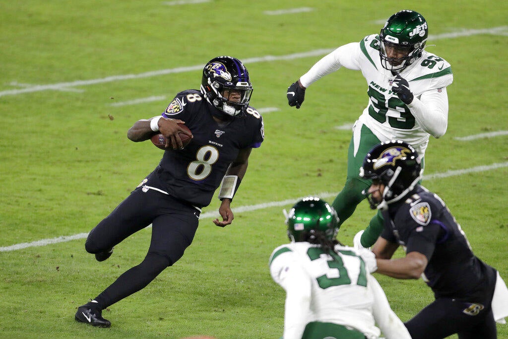 El quarterback de Ravens, durante el juego ante Jets