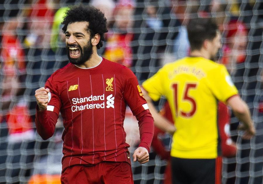 Salah festeja un gol frente al Watford