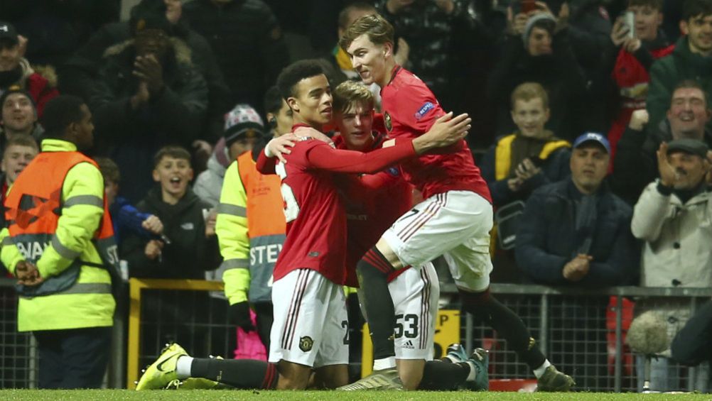 Celebración del Manchester United tras gol ante Everton 