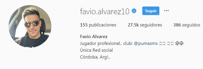 Descripción de Favio Álvarez en Instagram