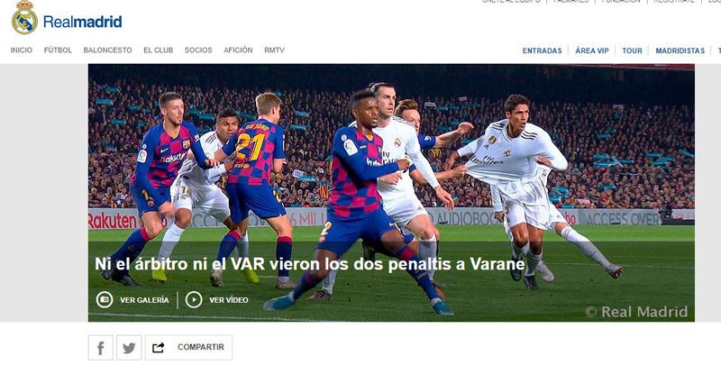 Nota que publicó el Real Madrid en su página web