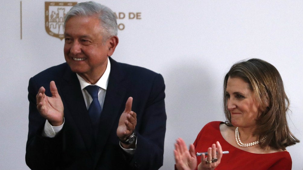 AMLO y la primera ministro de de Canadá Chrystia Freeland