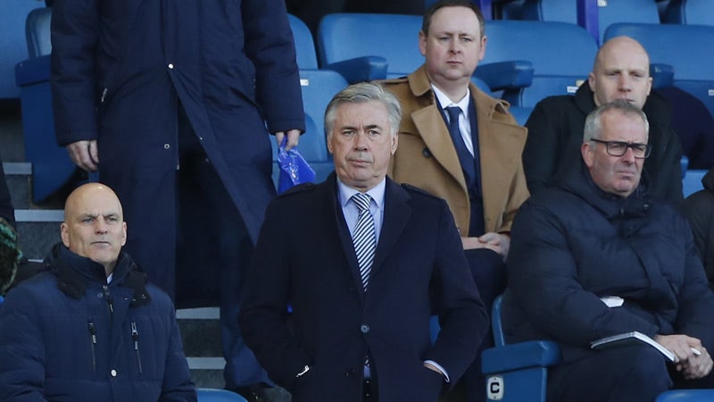 Ancelotti, en las gradas del estadio del Everton 