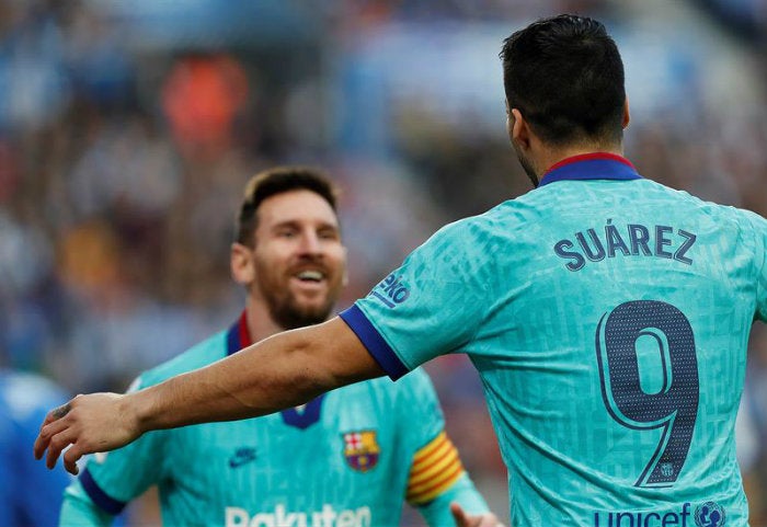 Messi y Suárez festejan