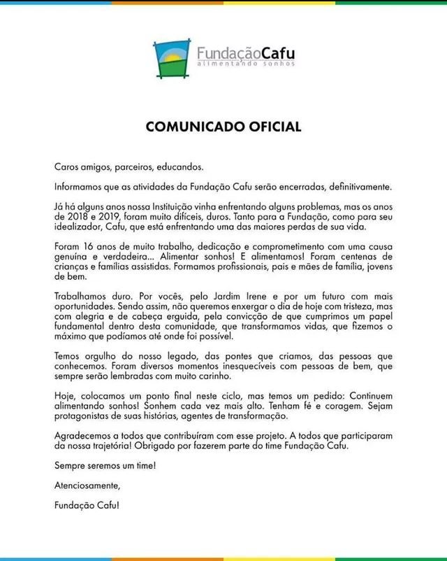 Comunicado de la Fundação Cafu