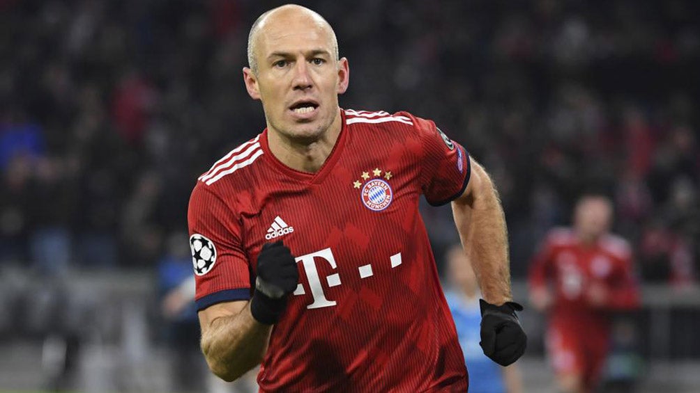 Arjen Robben celebra una anotación con el Bayern Munich 