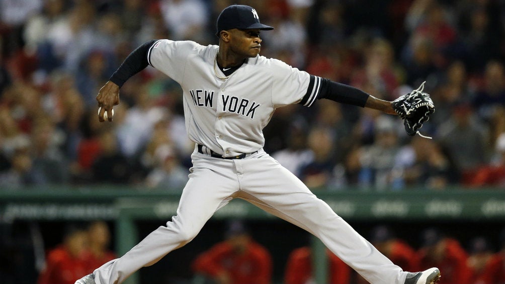 Domingo Germán durante un partido de los Yankees