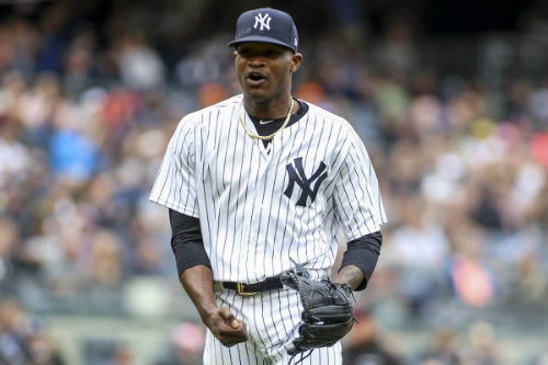 Domingo Germán durante un partido de los Yankees