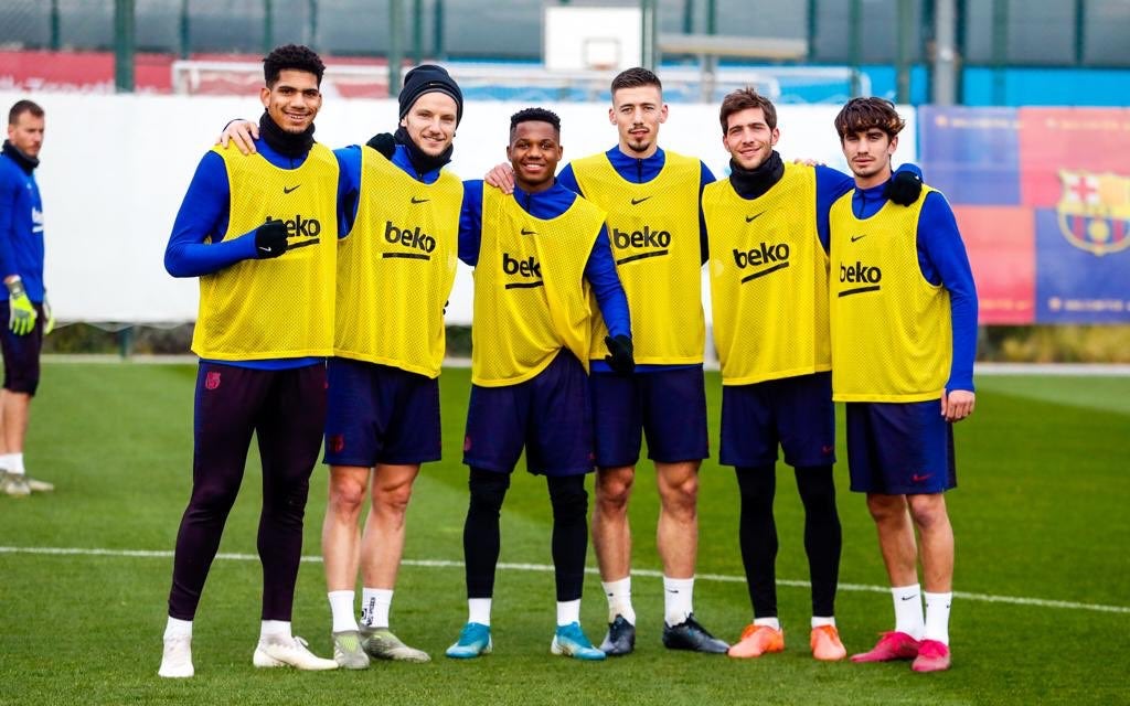 Jugadores del Barcelona, durante una práctica