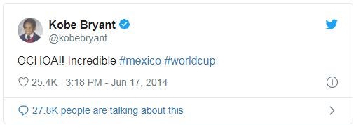 Tweet de Kobe Bryant sobre Ochoa