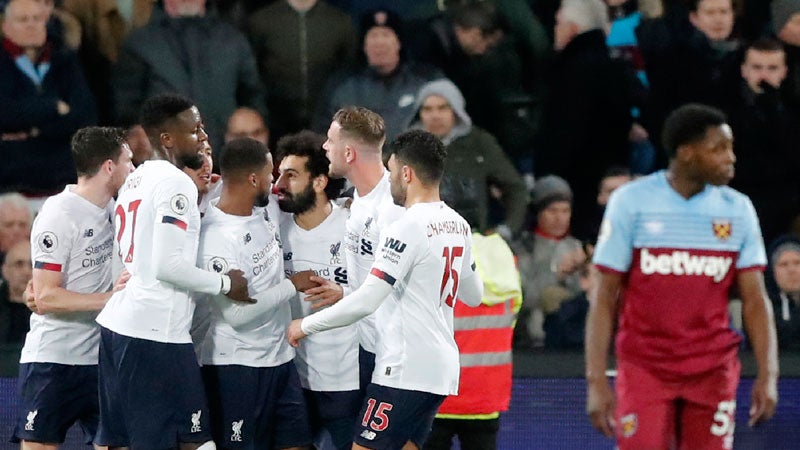 Salah celebra su anotación contra el West Ham 