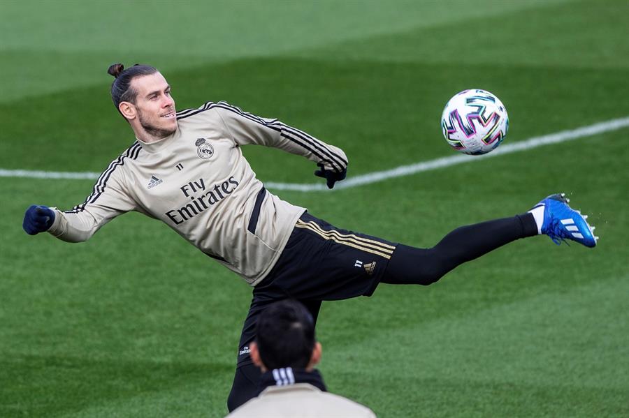 Gareth Bale durante un entrenamiento con Real Madrid