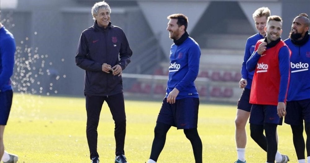 Setién y Messi en entrenamiento con Barcelona