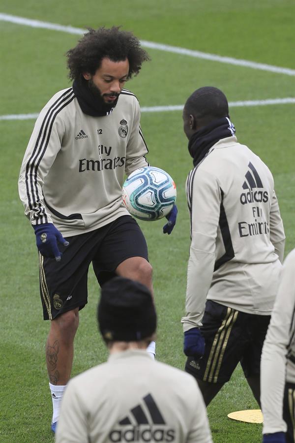 Marcelo en un entrenamiento en Valdebebas