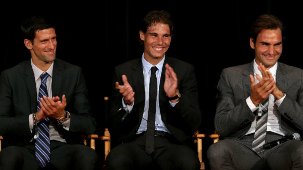 Djokovic, Nadal y Federer en durante una conferencia de prensa