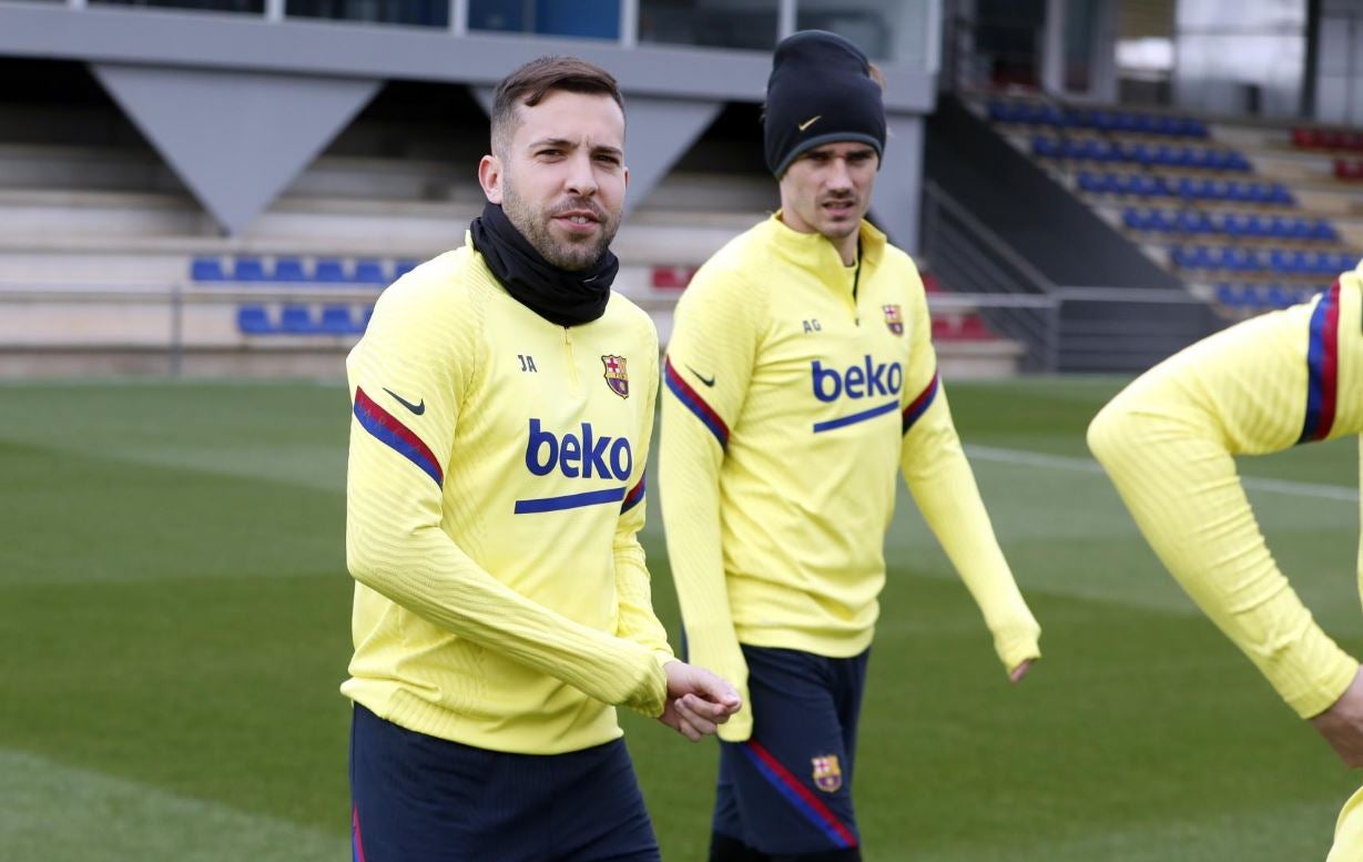 Jordi Alba en el entrenamiento del Barcelona