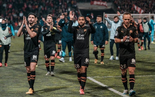 Jugadores del Marsella al final del partido vs Nimes