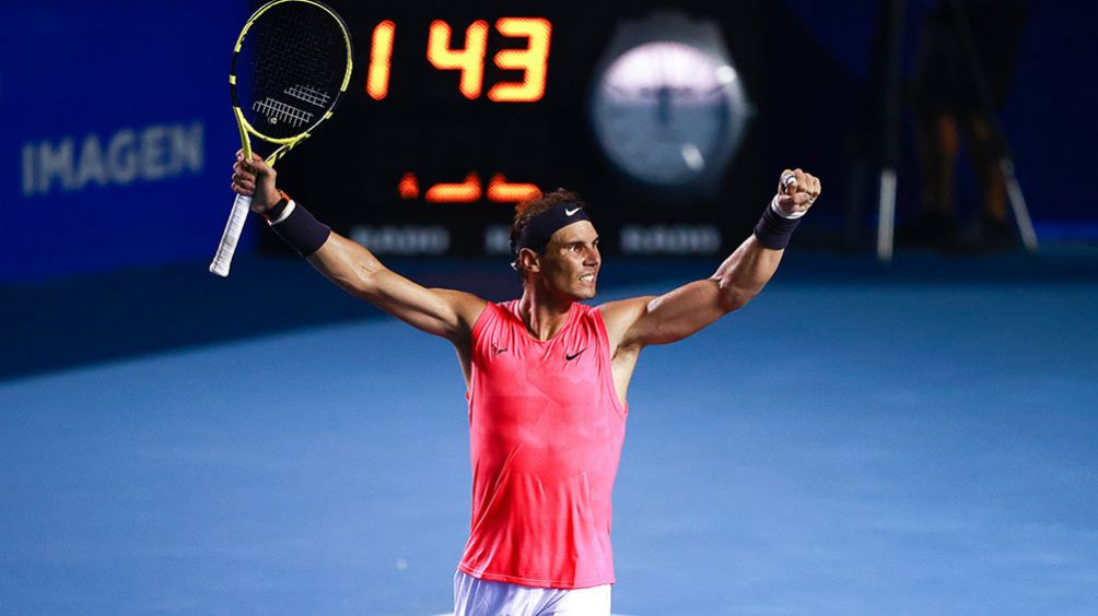 Nadal festeja su victoria ante Grigor Dimitrov