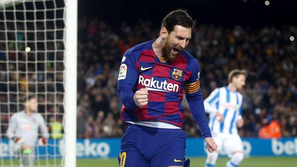 Messi celebra frenético su gol ante la Sociedad