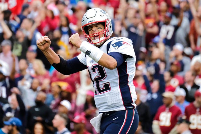 El quarterback celebra un touchdown con Patriots