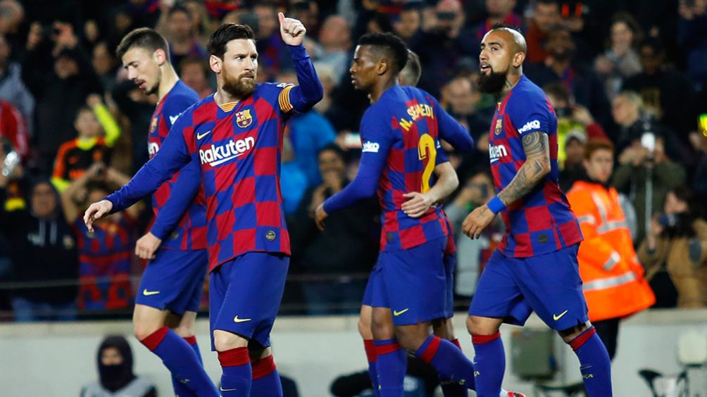 Messi festeja un gol con el Barcelona