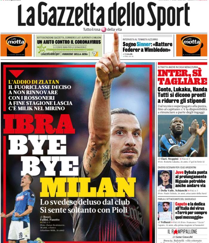 Así luce la portada del medio italiano con Ibrahimovic 