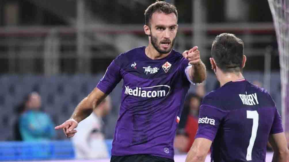 Germán Pezzella, celebra una anotación con la Fiorentina