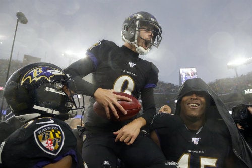 Justin Tucker al final de un partido