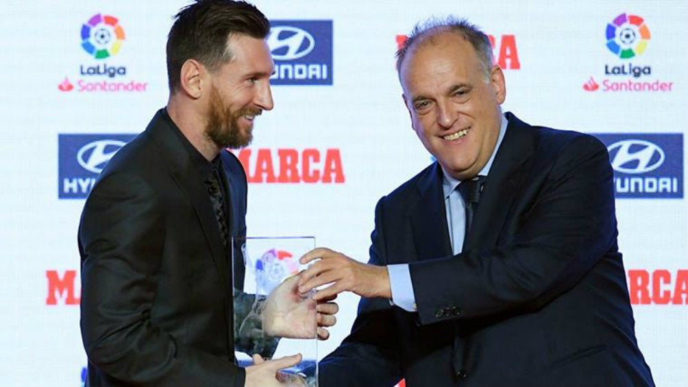 Javier Tebas con Messi