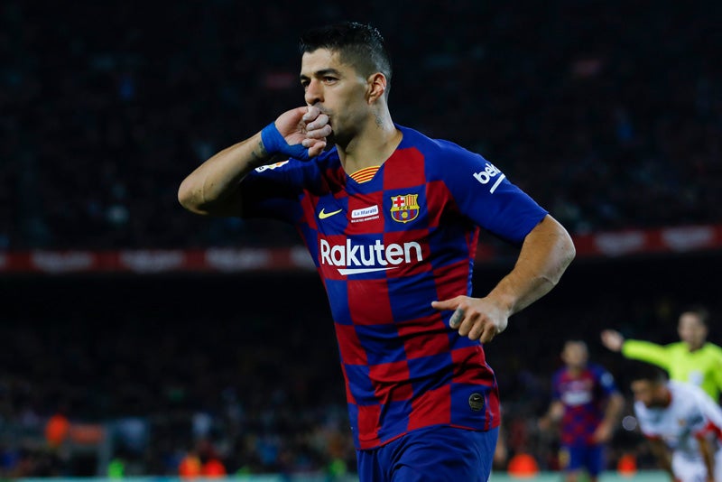 Luis Suárez festeja un gol con el Barcelona