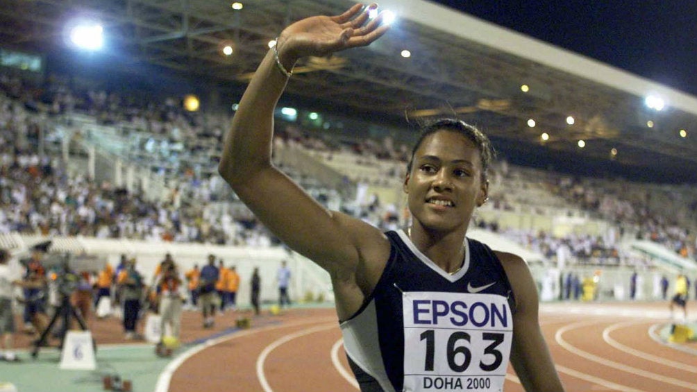 Marion Jones en competición en Doha